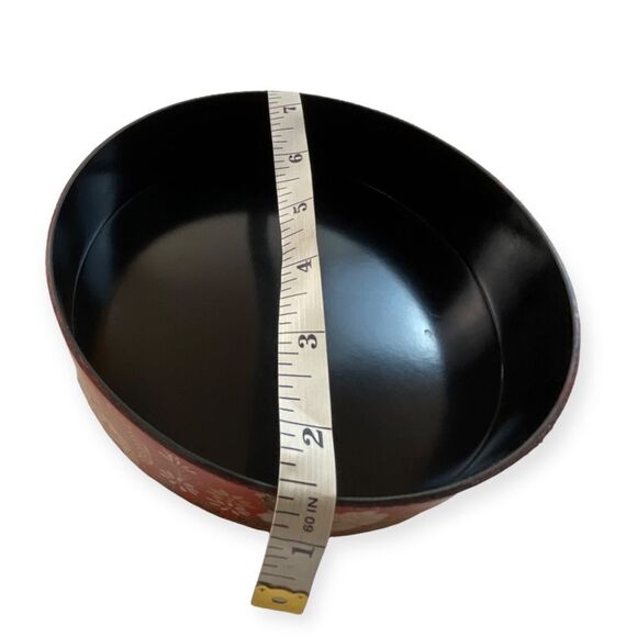 Vintage Retro Bento Box Red Enamel Floral  3 Pieces Lid and Holder - Picture 14 of 14